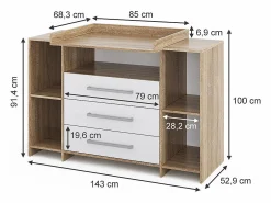 Vicco Mueble De Bebé|Cómoda cambiador /sonoma 143x70x100 oskar