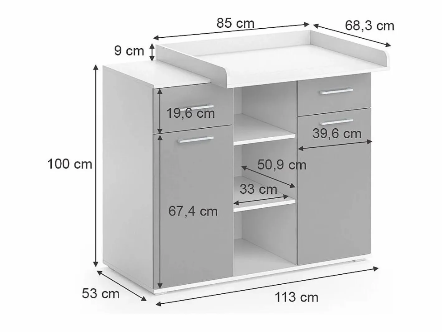 Vicco Mueble De Bebé|Cómoda cambiador 113x70x109 leonie