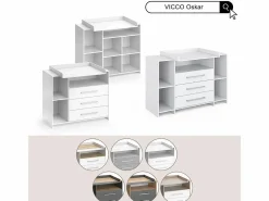 Cómoda cambiador roble blanco/dorado 143.2x53.1x93 oskar^Vicco Outlet