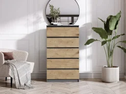 Cómoda con 5 cajones: antracita/roble lancelot, 70 x 39 x 125 cm^ Discount