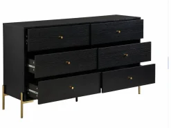 Vente-unique Cómoda|Cómoda con 6 cajones de MDF y metal en color negro y dorado - MILAVIA