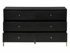 Vente-unique Cómoda|Cómoda con 6 cajones de MDF y metal en color negro y dorado - MILAVIA