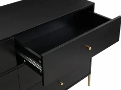 Vente-unique Cómoda|Cómoda con 6 cajones de MDF y metal en color negro y dorado - MILAVIA