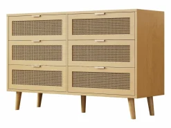 Merax Cómoda con 6 cajones de ratán - 120 x 40 x 76,5 cm - Tablero de partículas + tiradores de metal - Roble Color natural claro Best