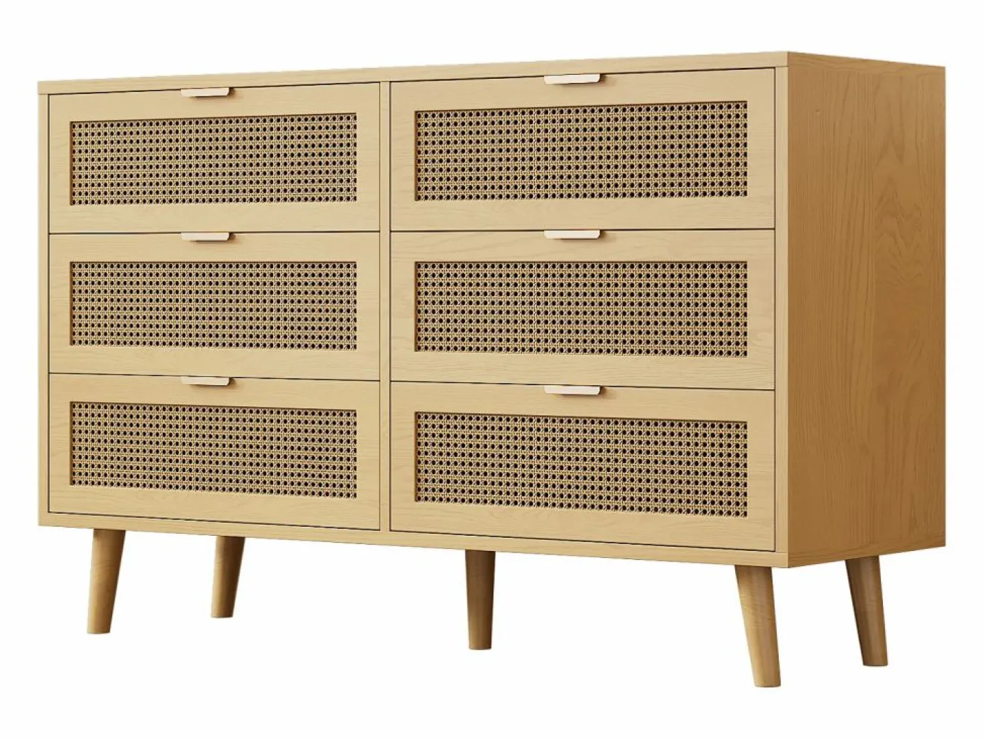 Merax Cómoda con 6 cajones de ratán - 120 x 40 x 76,5 cm - Tablero de partículas + tiradores de metal - Roble Color natural claro Best