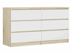 Cómoda|Cómoda con 6 cajones: roble Sonoma/blanco mate, 138 x 39 x 79 cm