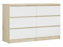 Cómoda con 6 cajones: roble Sonoma/blanco mate, 120 x 39 x 79 cm Beige Outlet