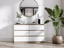 Cómoda con 6 cajones: roble Sonoma/blanco mate, 120 x 39 x 79 cm Beige Outlet