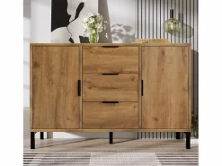 Cómoda con 2 puertas y 3 cajones, 120 x 40 x 76 cm, Tablero de partículas + metal, Roble oscuro^Merax Outlet