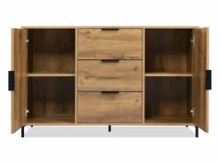 Cómoda con 2 puertas y 3 cajones, 120 x 40 x 76 cm, Tablero de partículas + metal, Roble oscuro^Merax Outlet