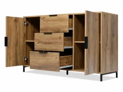 Cómoda con 2 puertas y 3 cajones, 120 x 40 x 76 cm, Tablero de partículas + metal, Roble oscuro^Merax Outlet