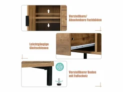 Cómoda con 2 puertas y 3 cajones, 120 x 40 x 76 cm, Tablero de partículas + metal, Roble oscuro^Merax Outlet