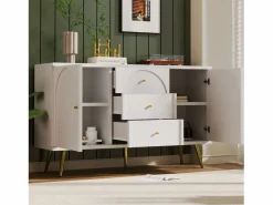 Cómoda con 2 puertas y 3 cajones, 140 x 40 x 84 cm, Tablero de partículas + metal, crema^Merax Best