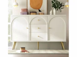 Cómoda con 2 puertas y 3 cajones, 140 x 40 x 84 cm, Tablero de partículas + metal, crema^Merax Best