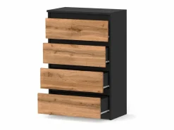Cómoda con cajones negra roble Wotan 60 cm Mueble TV espacioso 4 cajones estilo loft^ Hot
