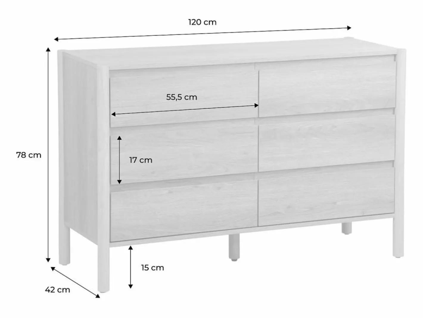 Sweeek Cómoda|Cómoda con decoración de madera, 6 cajones natural