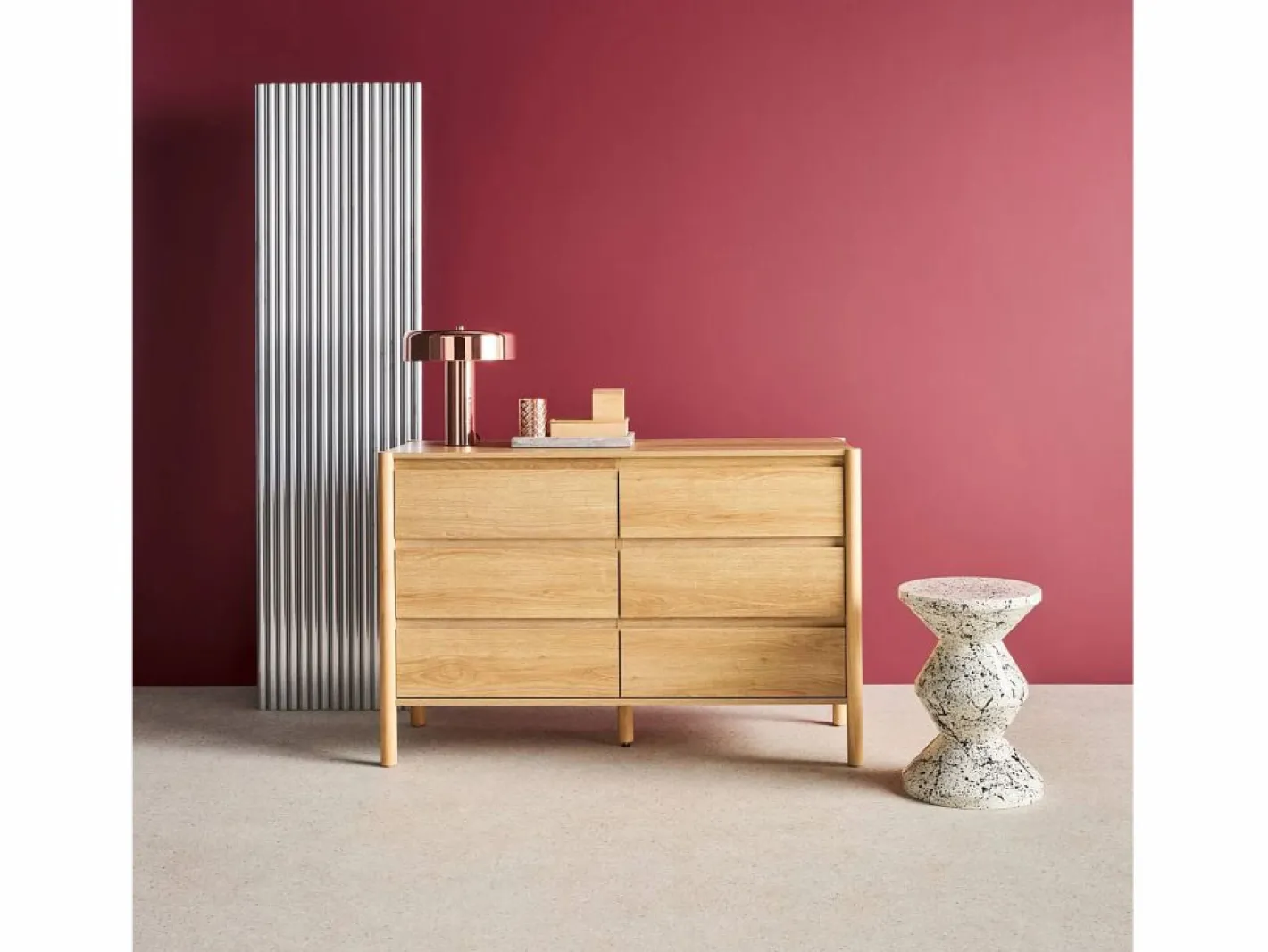 Sweeek Cómoda|Cómoda con decoración de madera, 6 cajones natural