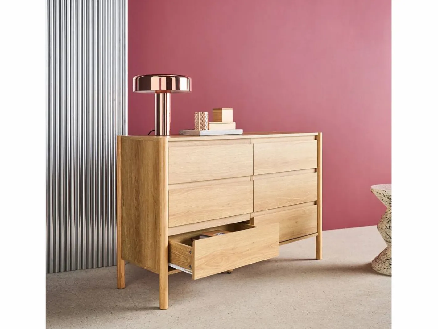 Sweeek Cómoda|Cómoda con decoración de madera, 6 cajones natural