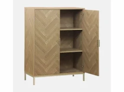 Sweeek Cómoda con efecto madera y espiga de 2 puertas, 80cm natural Marru00f3n