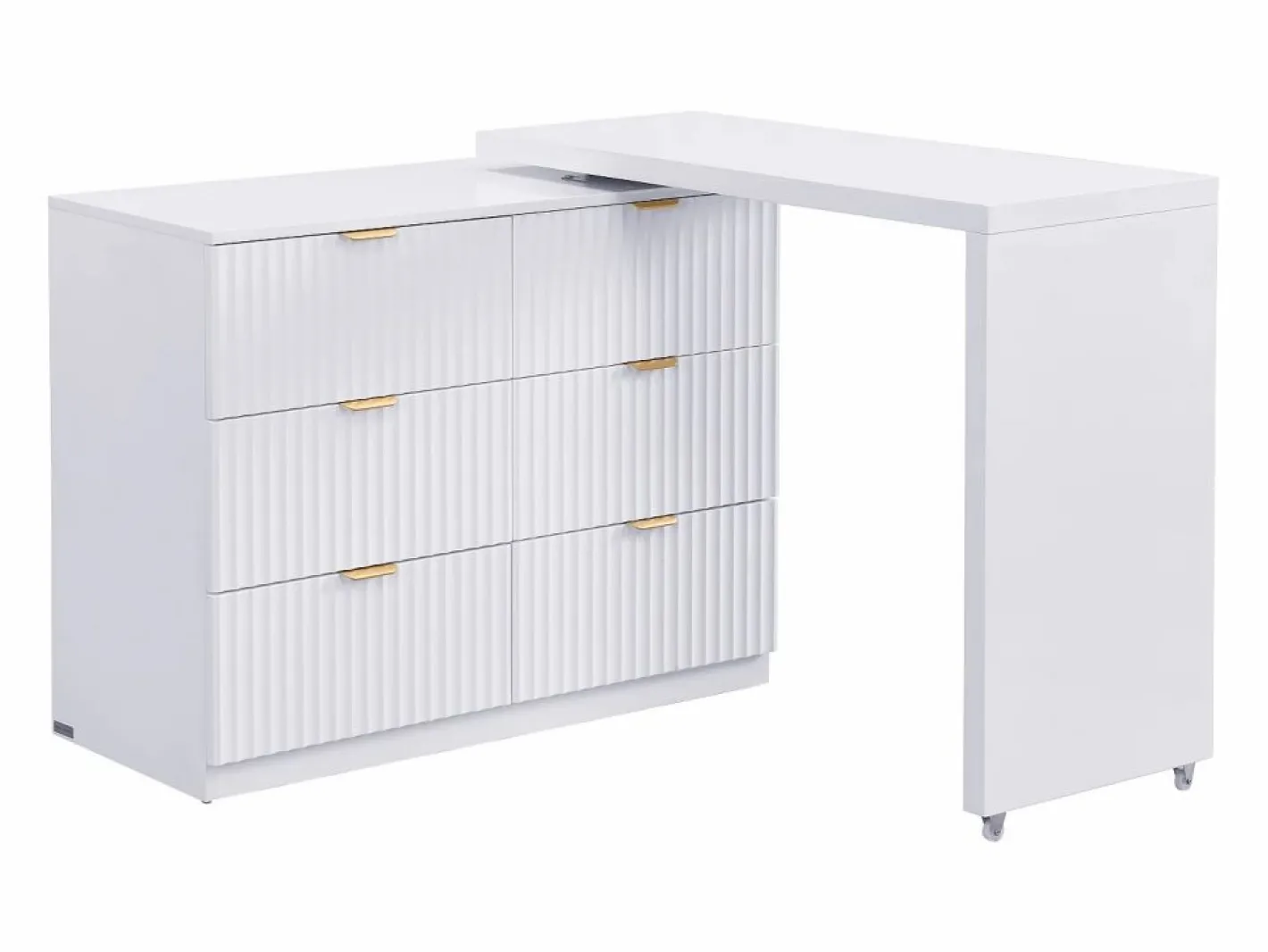 Vente-unique Cómoda con ángulo pivotante de 6 cajones en y dorado - DRANOVA de Pascal Morabito Blanco Hot