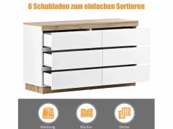 Cómoda de 6 cajones - 110 x 40 x 67,5 cm - para dormitorio y salón - Aglomerado E1 - + roble^Merax