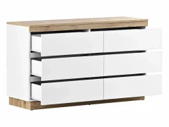 Cómoda de 6 cajones - 110 x 40 x 67,5 cm - para dormitorio y salón - Aglomerado E1 - + roble^Merax