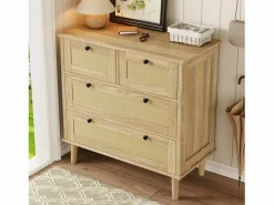 Cómoda de 4 cajones - 80 x 40 x 80 cm - Cajones de ratán - Mueble de almacenaje - Aglomerado - Natural^Merax Sale
