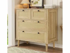 Cómoda de 4 cajones - 80 x 40 x 80 cm - Cajones de ratán - Mueble de almacenaje - Aglomerado - Natural^Merax Sale