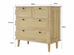 Cómoda de 4 cajones - 80 x 40 x 80 cm - Cajones de ratán - Mueble de almacenaje - Aglomerado - Natural^Merax Sale