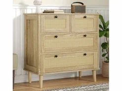 Cómoda de 4 cajones - 80 x 40 x 80 cm - Cajones de ratán - Mueble de almacenaje - Aglomerado - Natural^Merax Sale