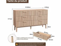 Cómoda de 6 cajones 115 cm Color madera natural, 100 x 34 x 73cm^ Online