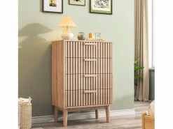 Cómoda de 4 cajones - Tiradores y patas de madera - Diseño de líneas - Cómoda moderna de 4 cajones en madera y ratán^ Clearance