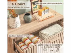 Cómoda de 4 cajones - Tiradores y patas de madera - Diseño de líneas - Cómoda moderna de 4 cajones en madera y ratán^ Clearance