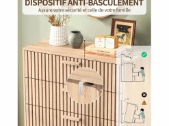 Cómoda de 4 cajones - Tiradores y patas de madera - Diseño de líneas - Cómoda moderna de 4 cajones en madera y ratán^ Clearance