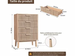 Cómoda de 4 cajones - Tiradores y patas de madera - Diseño de líneas - Cómoda moderna de 4 cajones en madera y ratán^ Clearance