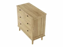 Cómoda de 4 cajones con cajones de ratán y patas de madera maciza, para dormitorio, salón, 80x80x40cm Color natural claro Sale