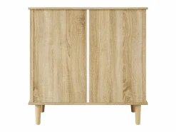 Cómoda de 4 cajones con cajones de ratán y patas de madera maciza, para dormitorio, salón, 80x80x40cm Color natural claro Sale