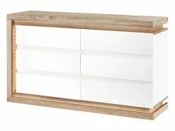 Vente-unique Cómoda de 6 cajones con LEDs MDF blanco lacado y natural - FLARANCIA Color natural claro / Blanco Sale