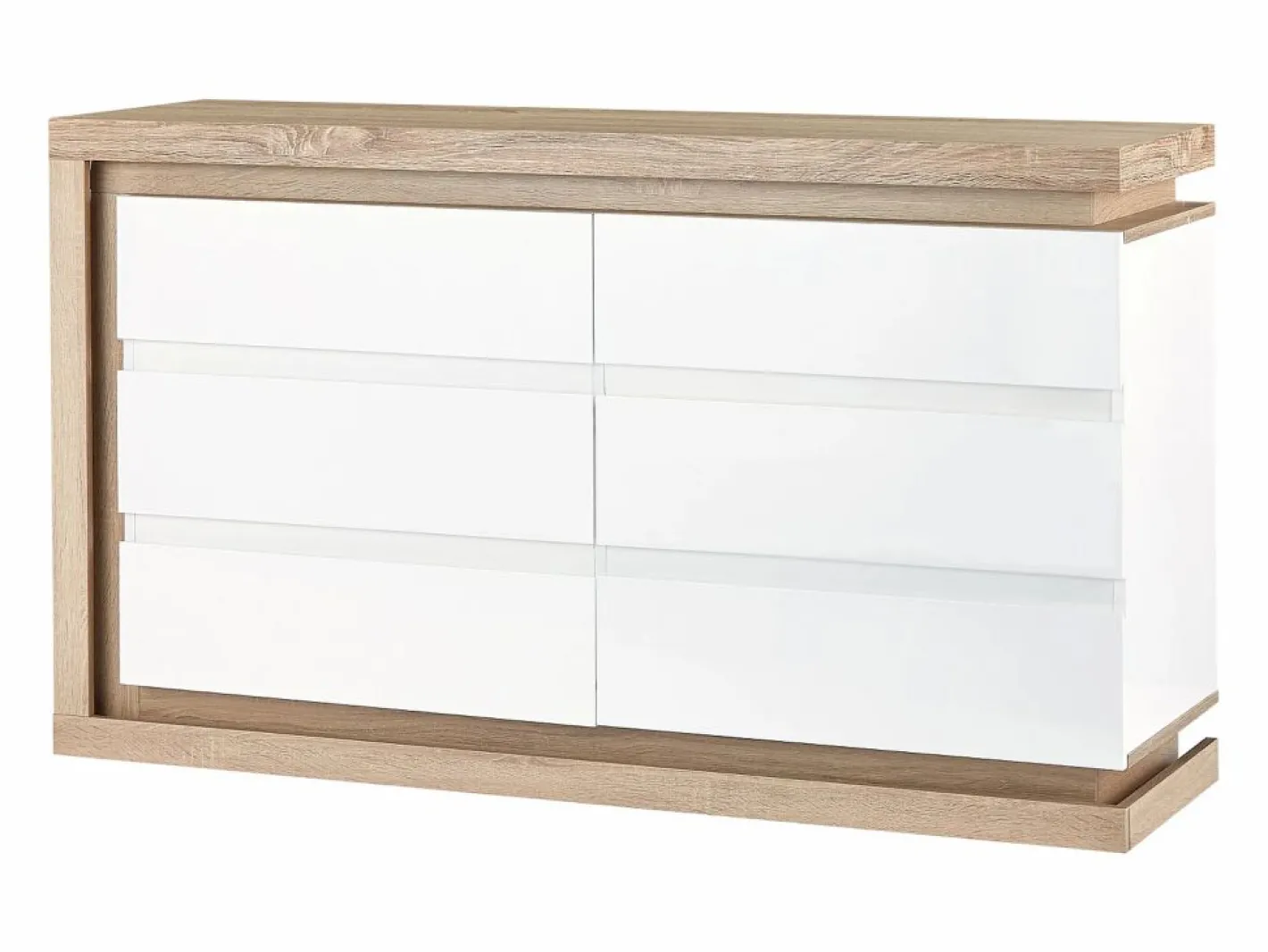 Vente-unique Cómoda de 6 cajones con LEDs MDF blanco lacado y natural - FLARANCIA Color natural claro / Blanco Sale