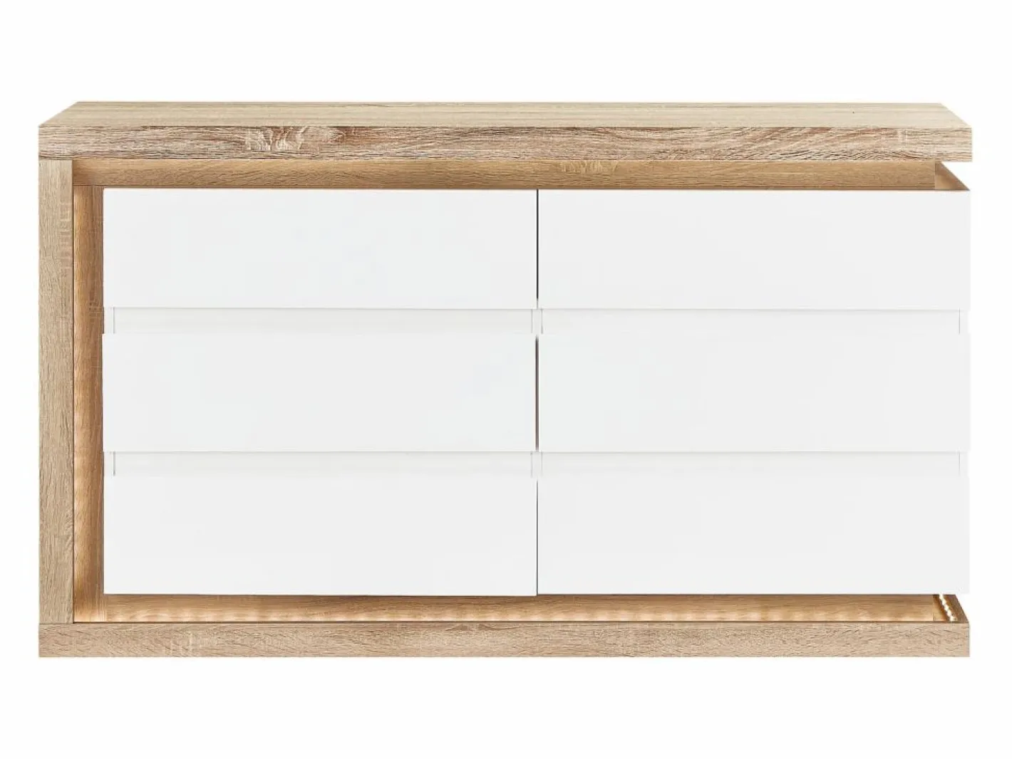Vente-unique Cómoda de 6 cajones con LEDs MDF blanco lacado y natural - FLARANCIA Color natural claro / Blanco Sale