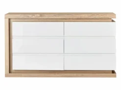 Vente-unique Cómoda de 6 cajones con LEDs MDF blanco lacado y natural - FLARANCIA Color natural claro / Blanco Sale