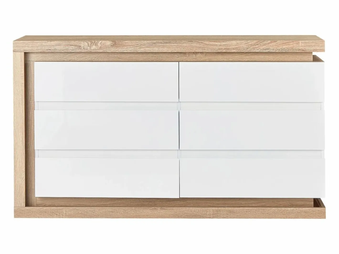 Vente-unique Cómoda de 6 cajones con LEDs MDF blanco lacado y natural - FLARANCIA Color natural claro / Blanco Sale