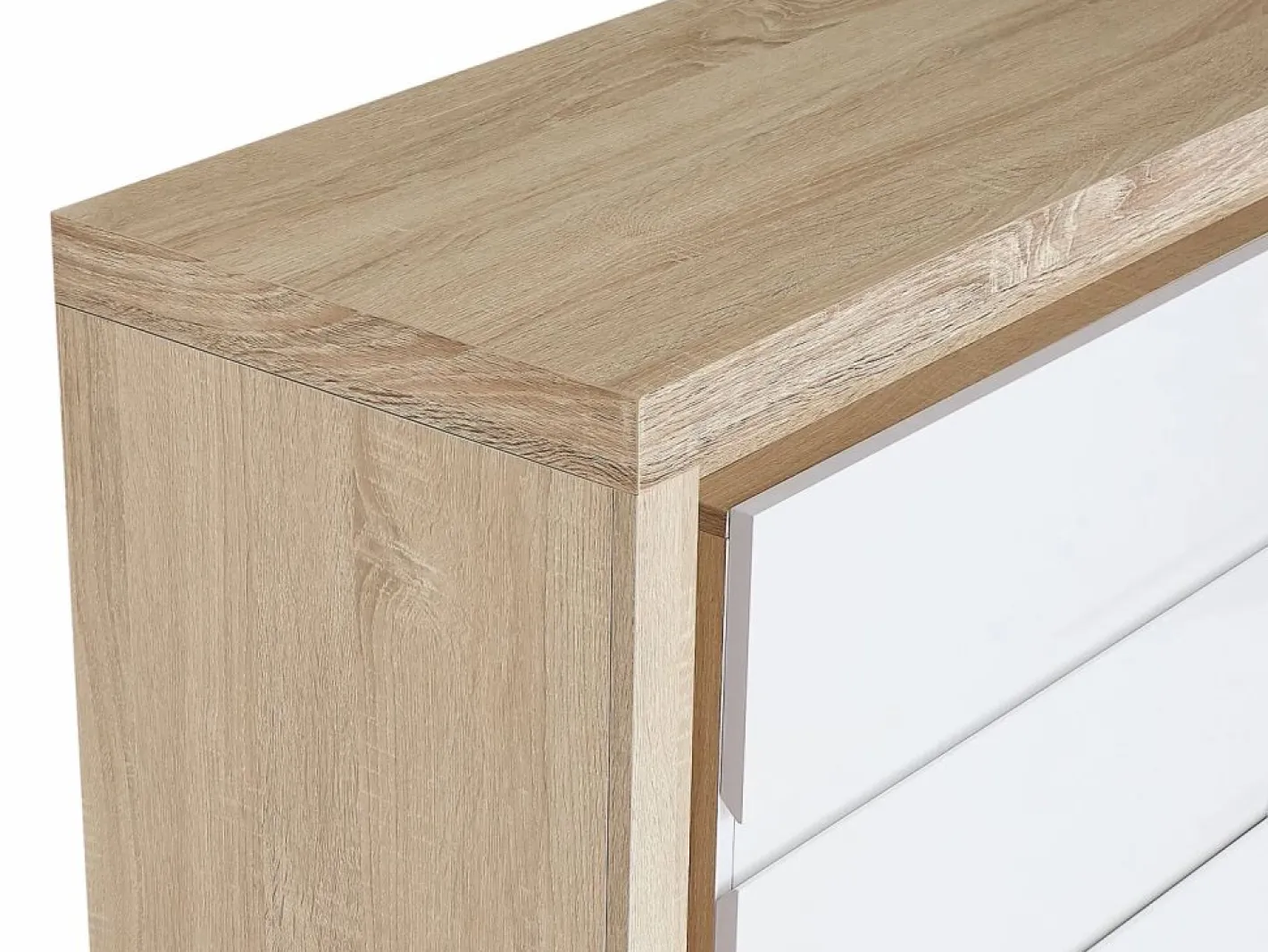 Vente-unique Cómoda de 6 cajones con LEDs MDF blanco lacado y natural - FLARANCIA Color natural claro / Blanco Sale