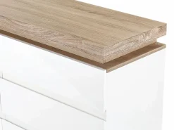 Vente-unique Cómoda de 6 cajones con LEDs MDF blanco lacado y natural - FLARANCIA Color natural claro / Blanco Sale