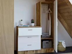 Vente-unique Cómoda|Armario|Cómoda de 3 cajones con mueble y espejo en blanco y natural - VITORIO