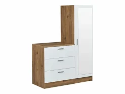 Vente-unique Cómoda|Armario|Cómoda de 3 cajones con mueble y espejo en blanco y natural - VITORIO