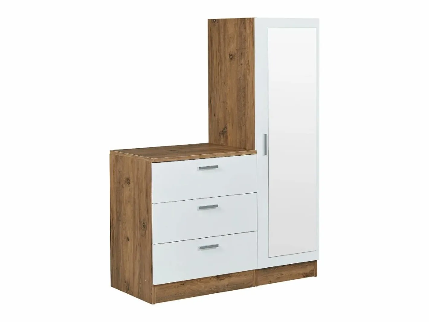 Vente-unique Cómoda|Armario|Cómoda de 3 cajones con mueble y espejo en blanco y natural - VITORIO