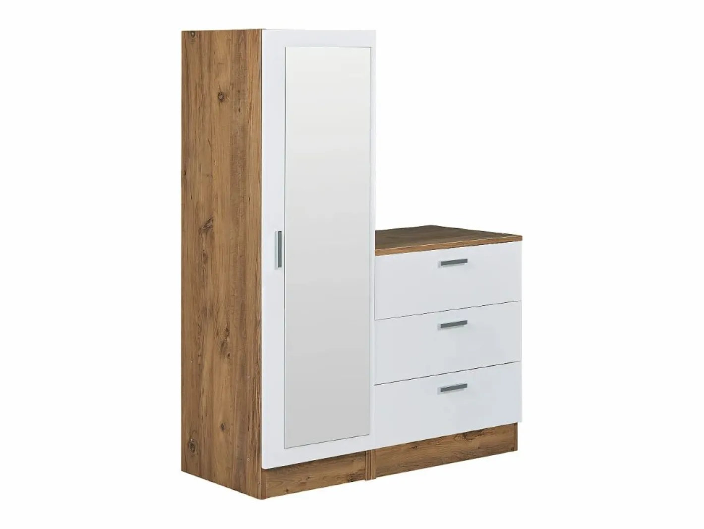 Vente-unique Cómoda|Armario|Cómoda de 3 cajones con mueble y espejo en blanco y natural - VITORIO