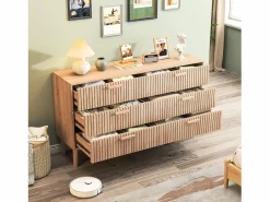 Cómoda de 6 cajones con tiradores de madera y patas de apoyo, para recibidor o salón, color madera^ New