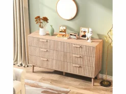 Cómoda de 6 cajones con tiradores de madera y patas de apoyo, para recibidor o salón, color madera^ New